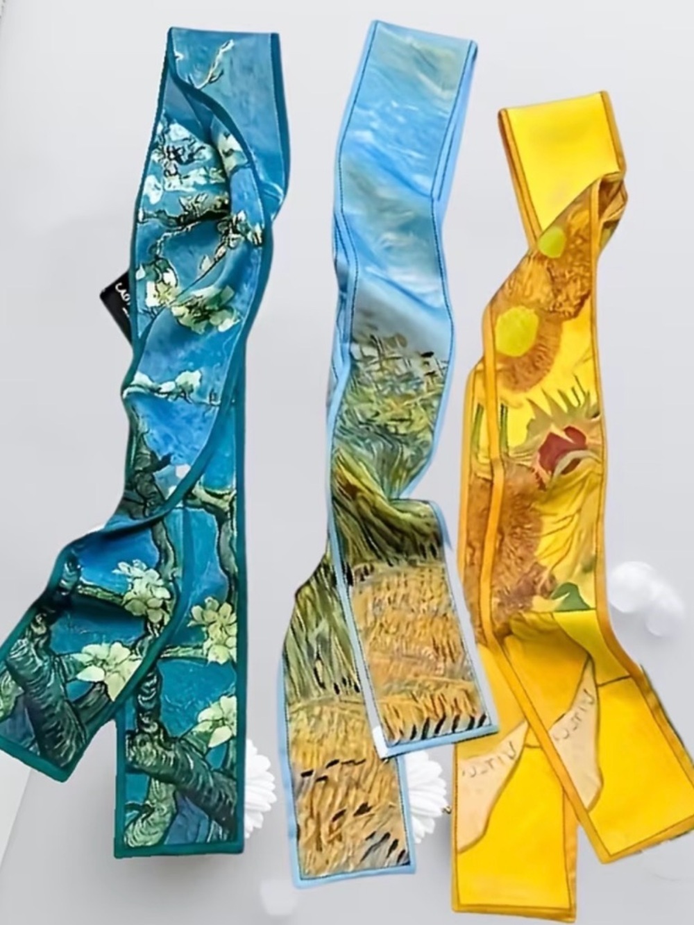 Van Gogh Art Series Twilly Set NWT Almond Blossoms Sunflowers Roses Wheatfield